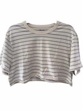 Madewell AllDay Tee Cotton Cream and Light Gray Striped Cropped Tee Size M